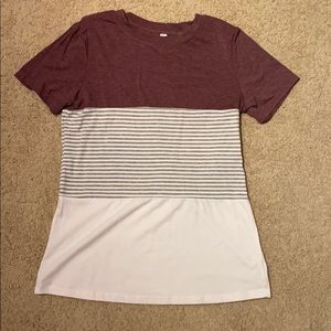 Burgundy, gray and white top